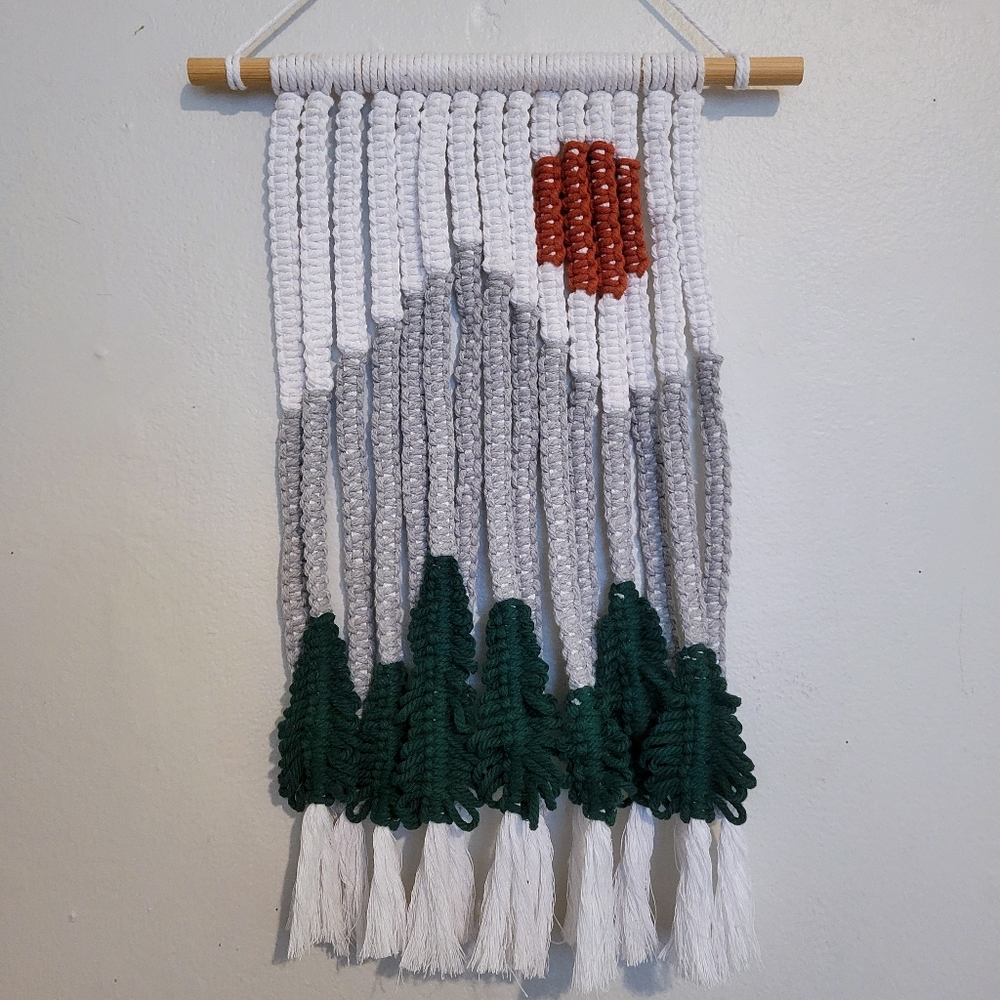 handmade macrame | nature pine tree mountain landscape tapestry wall art hanging